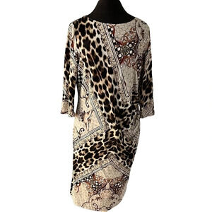 Basler Jersey Animal Print Dress Side Ruching Lined Large